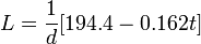 L = \ frac {1} {d} [194,4 - 0.162t]