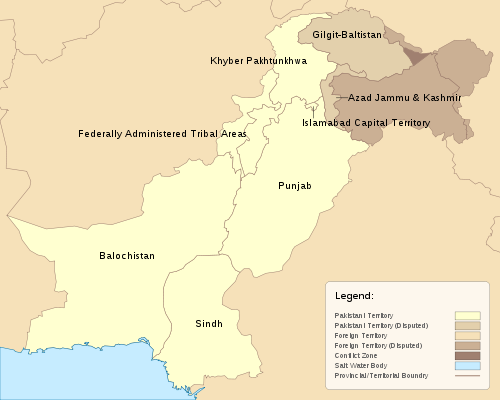Une carte cliquable du Pakistan présentant ses unités administratives.