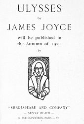 Page disant 'Ulysse de James Joyce sera publié à l'automne 1921 par