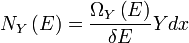 N_ {Y} \ left (E \ right) = \ frac {\ omega_ {Y} \ left (E \ right)} {\ delta E} Y dx \,