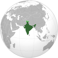 Image d'un monde centré sur l'Inde, avec l'Inde en surbrillance.