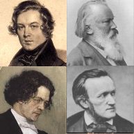 imagem composta de quatro imagens cabeça e ombros dos homens do século XIX. Dois são barbeado, um tem uma barba cheia e um tem suíças.