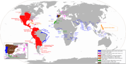 As áreas do mundo que ao mesmo tempo eram territórios da monarquia espanhola ou Império.