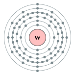 Conchas de electrões de tungsténio (2, 8, 18, 32, 12, 2)