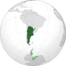 Argentina mostrado em verde escuro, com reivindicações territoriais mostrado em verde claro.