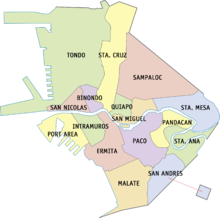 Map of Manila that was divided according to its districts