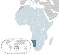 LocalizaÃ§Ã£o da NamÃ­bia (azul escuro) - em Ã?frica (cinza claro azul & escura) - na UniÃ£o Africano (azul claro)