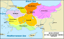 Map of Byzantine Empire showing the themes in circa 650