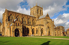 the exterior of Sherborne Abbey