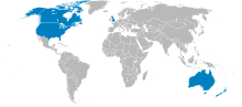 Mapa dos países UKUSA comunitárias com a Irlanda