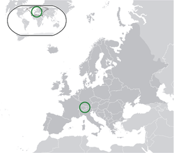 Localização do Liechtenstein (verde) na Europa (cinza escuro) - [Legend]