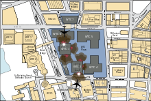 ground zero e área circundante, como visto de diretamente acima que descreve onde os dois planos impactado as torres