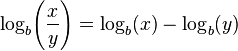 ! \ Log_b \ \ left (\ frac xy \ right) = \ log_b (x) - \ log_b (y) \,