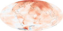 Mapa das mudanças de temperatura em todo o mundo