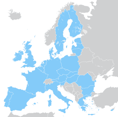 mapa rotulado da Europa mostrando ampliações progressistas da UE