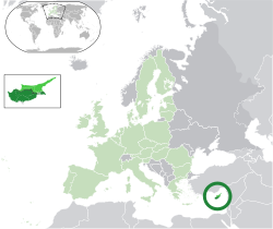 Localização de Chipre (verde escuro) na União Europeia (verde claro) - [Legend]