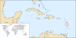 Localização de Dominica nas Pequenas Antilhas das Caraíbas.
