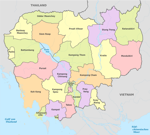 Cambodia, administrative divisions - de - colored.svg