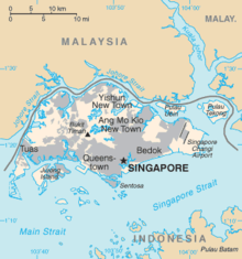 Mapa mostrando ilha de Cingapura e os territórios pertencentes Singapura e os seus vizinhos