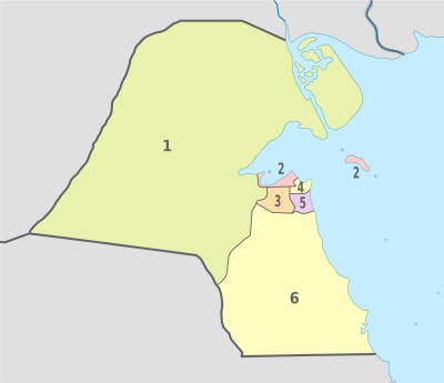 Kuwait, divisões administrativas - Nmbrs - colored.svg