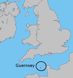 Localização de Guernsey (Estados de Guernsey dentro do círculo)