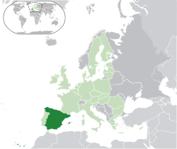 Localização de Espanha (verde escuro) - na Europa (verde & cinza escuro) - na União Europeia (verde) - [Legend]