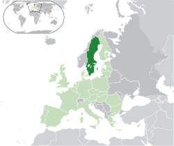 Localização da Suécia (verde escuro) - na Europa (verde e cinza escuro) - na União Europeia (verde) - [Legend]