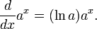 \, {D \ over dx} a ^ x = (\ ln a) a ^ x.