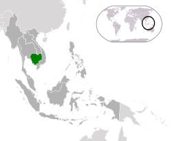 Localização do Camboja (verde) na ASEAN (cinza escuro) - [Legend]