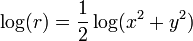 \, \ Log (r) = \ frac12 \ log (x ^ 2 + y ^ 2)