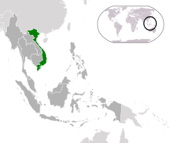 Localização do Vietnã (verde) na ASEAN (cinza escuro) - [Legend]